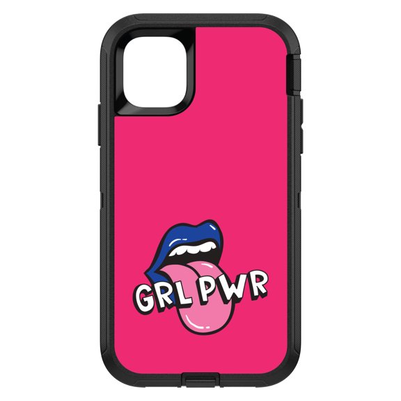 DistinctInk Custom SKIN / DECAL compatible with OtterBox Defender for iPhone 11 Pro (5.8" Screen) - Girl Power - GRL PWR - Loud Mouth, Pink & Blue