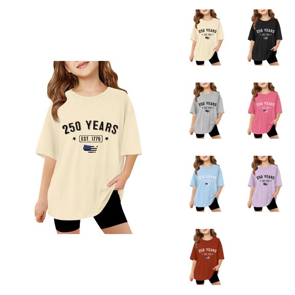 Girls' Casual Graphic Tees Soft & Breathable Short Sleeve 5-14 Years