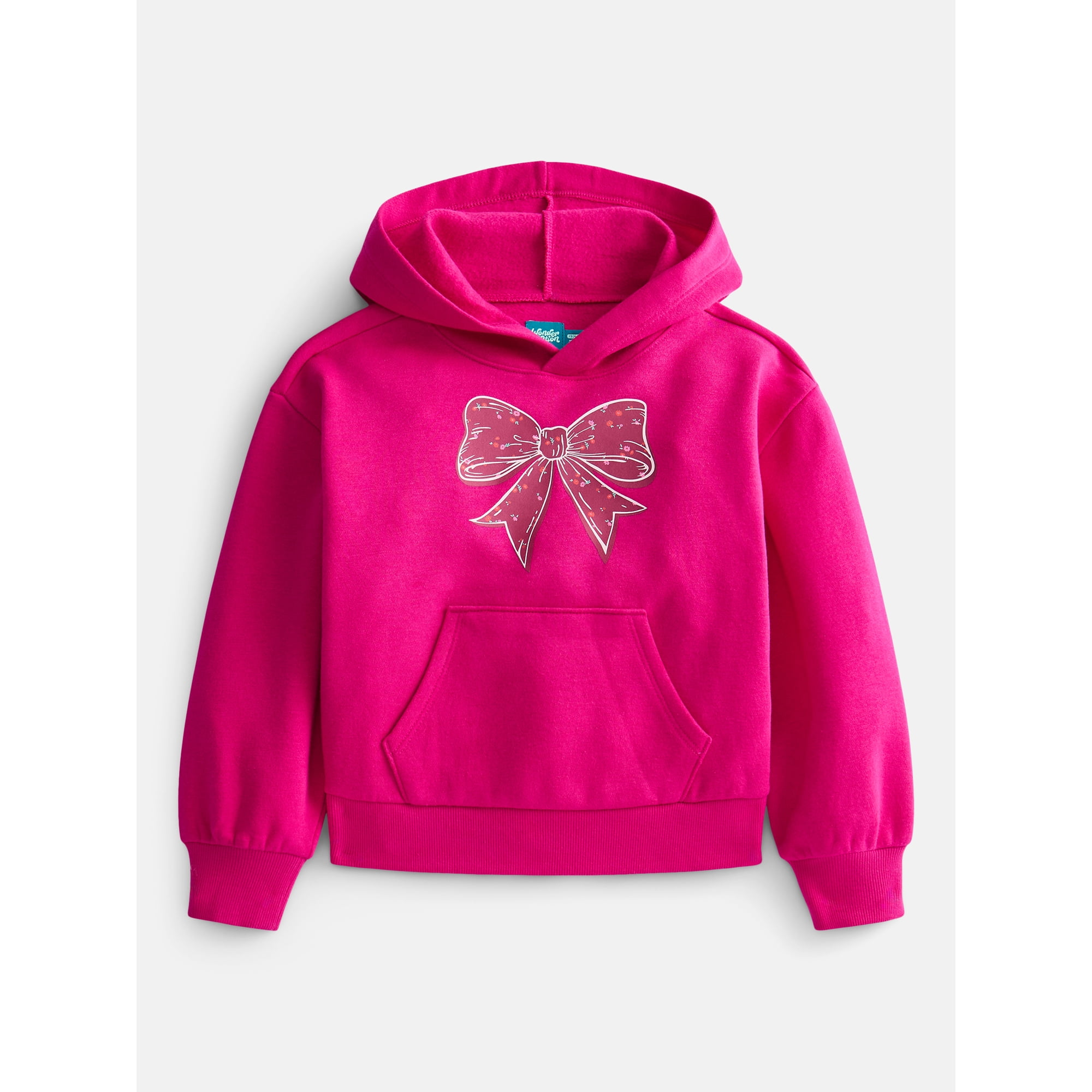 Wonder Nation Girls' Pullover Fleece Hoodie with Long Sleeves, Sizes 4-18 & Plus