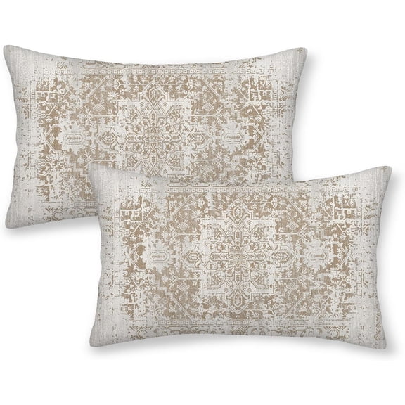 Boho Pillow Covers 12x20, Brown Beige Ethnic Design Outdoor Decorative Throw Pillows for Couch, Carpet Pattern Decor Cushion Cover 2 Pcs Farmhouse Linen Pillowcase for Bed Car Safa