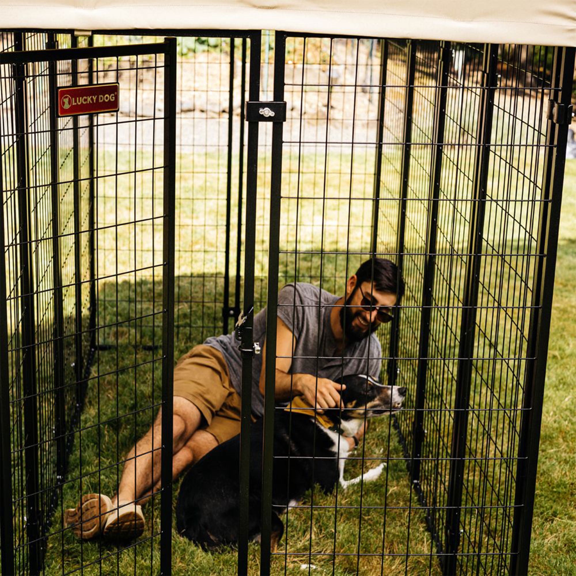 Lucky Dog STAY Series 4 x 8 x 6 Foot Roofed Steel Frame Villa Dog Kennel