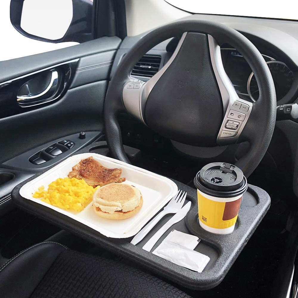 MINI-FACTORY Food Tray for Car Steering Wheel Eating Tray Desk Table for Food Drink Notebook Laptop - Black