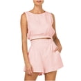 thumbnail image 1 of Tenues d'Été 2 Pcs en Coton et Lin pour Femmes Décontractées Col Rond Sans Manches Crop Tops Shorts Taille Haute Ensembles de Survêtements, 1 of 7