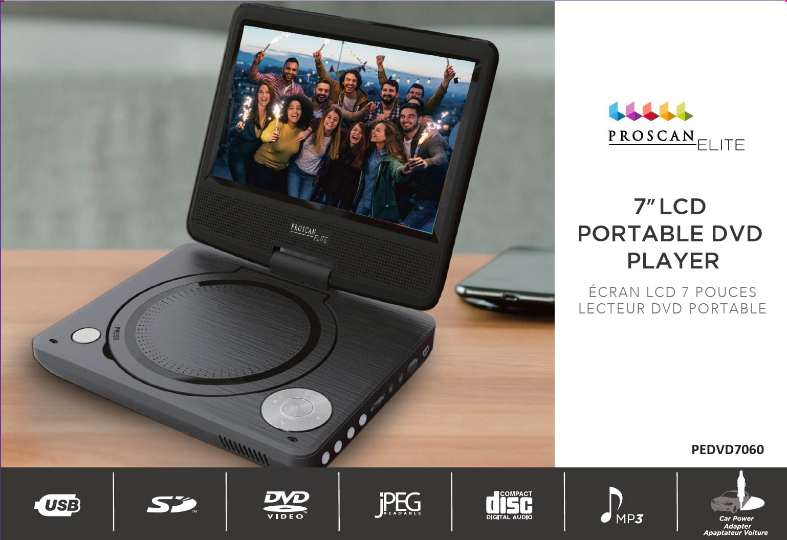 Proscan Elite 7-inch Portable DVD Player Model PEDVD7060 with 800