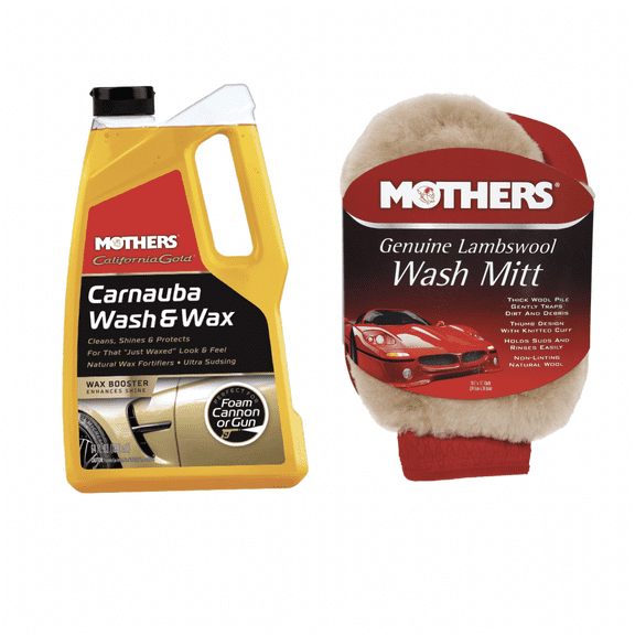 Mothers 05674/156300 California Gold Carnauba Wash & Wax 64 oz. and Mothers Genuine Lambswool Wash Mitt