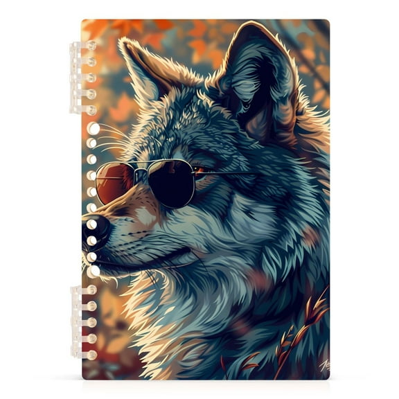 Wolf and Sunglasses Spiral Journal Notebook College Ruled Notebook 8.3" x 5.7" A5 Lined Thick Paper Page