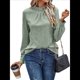 thumbnail image 3 of Camiseta de Larga con Cuello Alto y Ojales para Mujer, Elegante, Informal, , de Negocios, Elástica, con Aberturas Verde L, 3 of 9