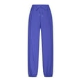 thumbnail image 3 of Women Sweatpants Pants High Waisted Sweatpants with Pockets and Drawstring Wide Leg Cargo Trousers Baggy Jogging Joggers Solid Colour Workout Tracksuit Bottoms Casual Lounge Active Pants, 3 of 7