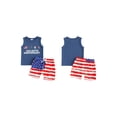 thumbnail image 2 of BemeyourBBs 2Pcs Toddler Baby Boy 4th of July Outfit Patriot 250th USA Anniversary Independence Day Summer Clothes Sleeveless America Flag Letters Print Tank Tops and Star Striped Pockets Shorts Set, 2 of 9