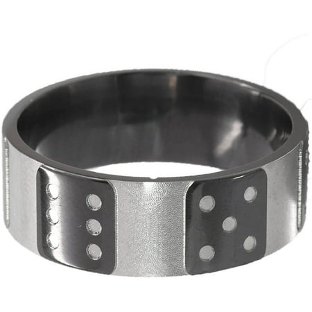 10mm Flat Black Zirconium Ring with Two-Tone Dice Pattern