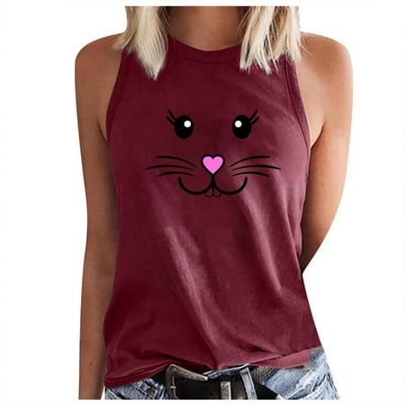

SMihono Summer Tank Shirts for Women Cute Easter Bunny Graphic Camis Business Crew Neck Shirts Loose Fit Tunic Casual Blouse Classic Body Suits Trendy 2023 Seamless Sleeveless Tanks Red 12