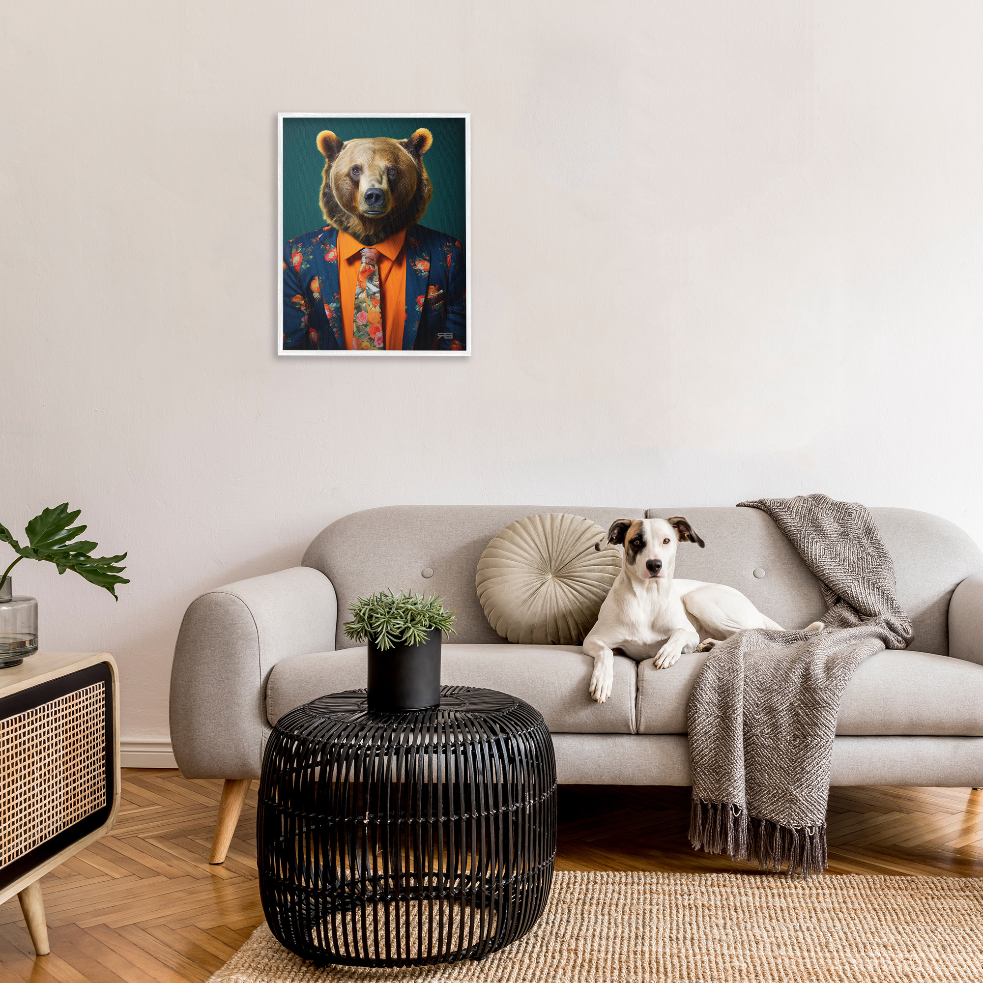 Stupell Industries Bear in Floral Suit Animals & Insects Painting White Framed Art Print Wall Art, 24 x 30
