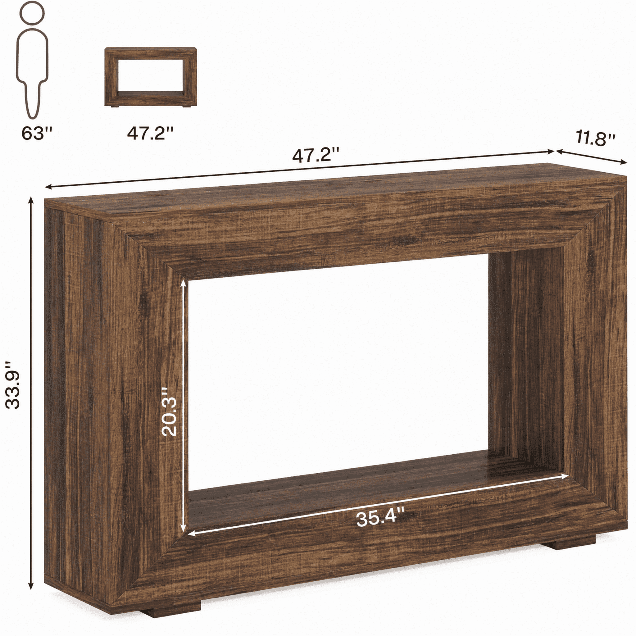 Farmhouse Rustic Wood Grain Console Table - 47.2" with Storage, Versatile Entryway/Sofa Table, Durable Particleboard for Living Room, Foyer