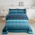 thumbnail image 2 of Castle Fairy Watercolor Horizontal Stripe Queen Comforter Set 3 Pieces,Abstract Thin Line Comforter Sets Queen,Cyan Navy Teal,Reversible,1 Comforter and 2 Pillowcases, 2 of 6