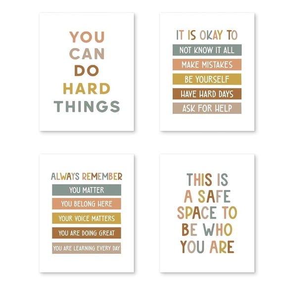 Boho Classroom Wall Art - Mental Health Positive Affirmations Wall Art Prints Set of 4, Inspirational Posters Gifts for Teen Girls Room Playroom Nursery Classroom Decor