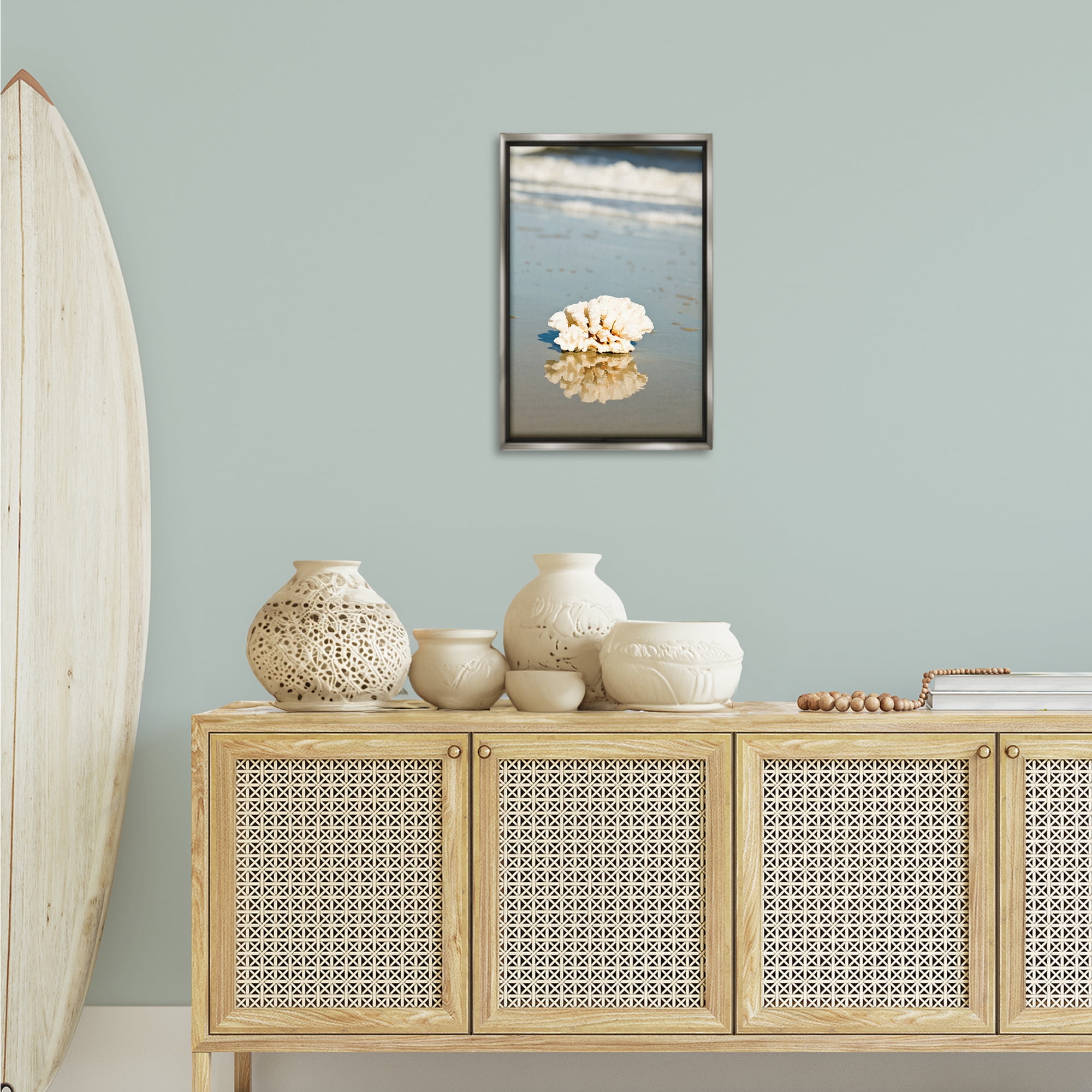 Stupell Industries Coral on Sea Shore Coastal Photography Gray Floater Framed Canvas Art Print Wall Art, 17 x 25
