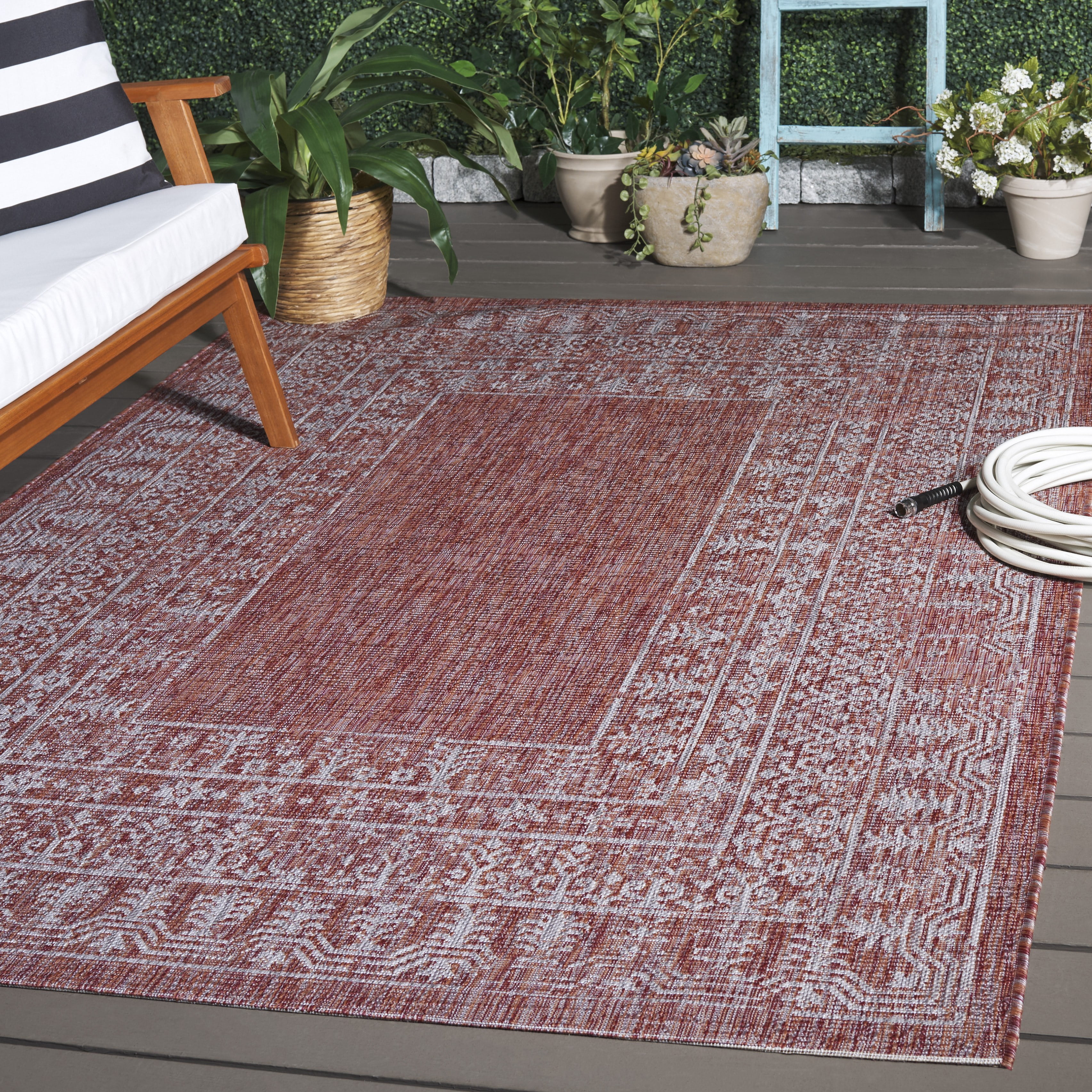 Safavieh Courtyard Jolyon Bordered Indoor/Outdoor Area Rug, Red/Beige, 8' x 11'