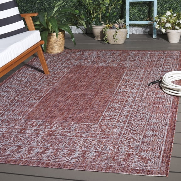 Safavieh Courtyard Jolyon Bordered Indoor/Outdoor Area Rug, Red/Beige, 5'3" x 7'7"