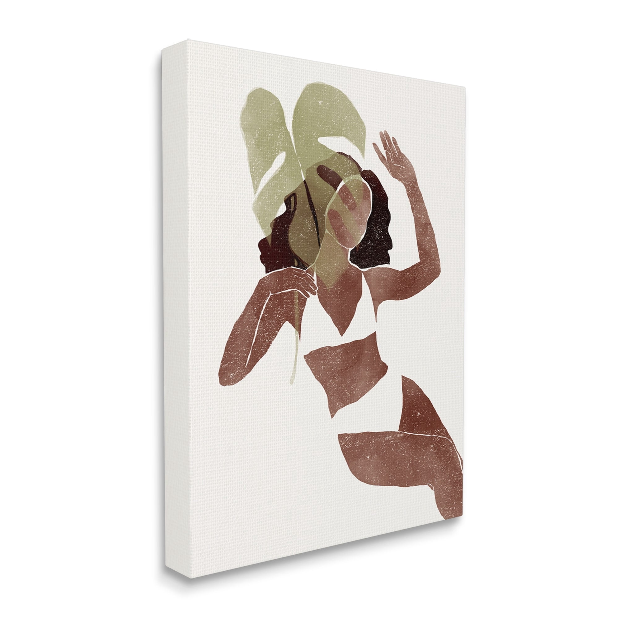 Stupell Monstera Leaf Girl Earth Tones Botanical & Floral Painting Gallery Wrapped Canvas Print Wall Art