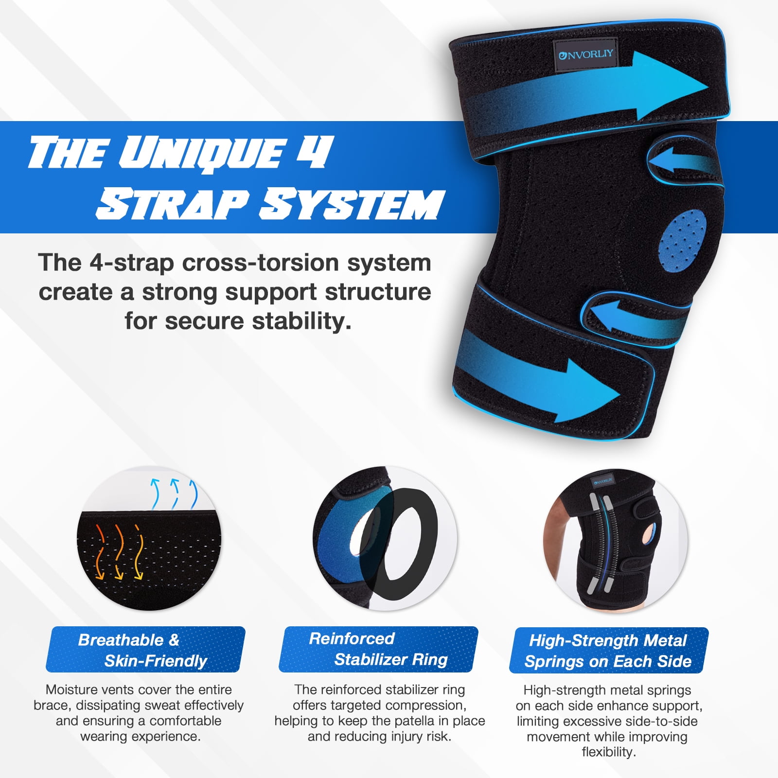 Nvorliy Plus Size Knee Brace for Knee Pain Plus Size (XL-8XL) - Extra Large Knee Brace with Side Stabilizers for Arthritis, Meniscus Tear, Knee Pain Relief, ACL, LCL, MCL (Black)