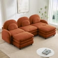 thumbnail image 4 of HUTWIFE 98.2" 3-Seater Teddy Velvet Couch, Orange Modular Sofa with Two Ottoman, Curved Back & Lumbar Pillows, 4 of 9