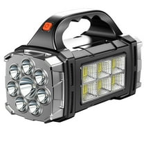 Flashlight Solar Powered Portable LED Lantern with Red Blue Flashing COB Side Light Emergency Light for Outdoor Camping Silver Large