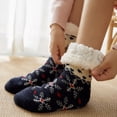 thumbnail image 4 of siminsem Christmas Socks for Women Thick Cotton Printed Floor Carpet Socks Warm Cozy Crew Novelty Holiday Stockings Soft Breathable Winter Socks Stocking Stuffers Gifts for Her, Navy,One Size, 4 of 7
