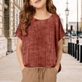 thumbnail image 7 of TIREOW Cotton Linen Tops for Girls Oversized Summer Boho Short Sleeve Shirts Teen Kids Plain Loose Lightweight Beach Blouse (Orange, 5-6 Years), 7 of 7
