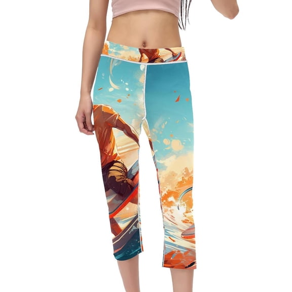 Surfing in Summer High Waist Capris Compression Leggings for Women, Not See-Through Printed Gym Pants, Suitable for Running, Fitness, Yoga - Women's Yoga Leggings Gym Pants