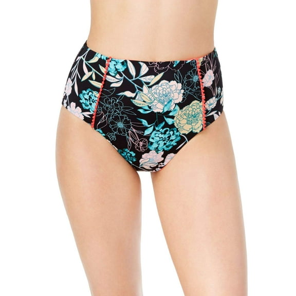 Bar III Black Rose Garden Print High Waist Swim Bottom, XL
