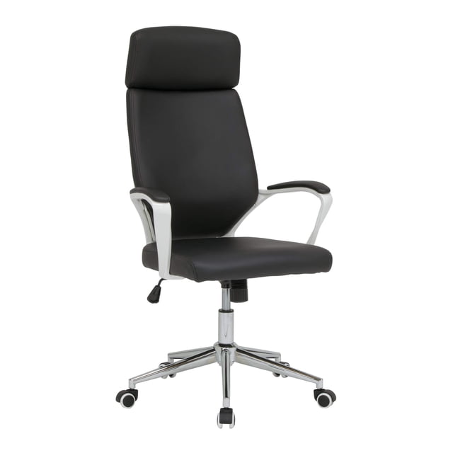 Calico Chaise de Direction Moderne à Dossier Haut, Hauteur et Inclinaison Réglables, avec Accoudoirs Rembourrés et Base Chromée en PU Blanc/noir