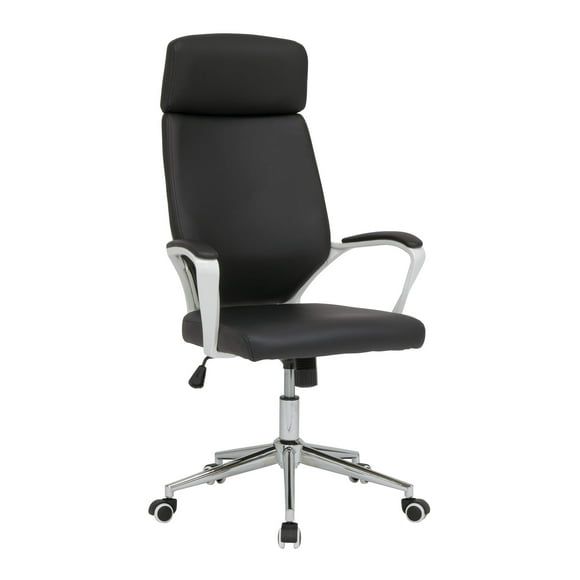 Calico Chaise de Direction Moderne à Dossier Haut, Hauteur et Inclinaison Réglables, avec Accoudoirs Rembourrés et Base Chromée en PU Blanc/noir