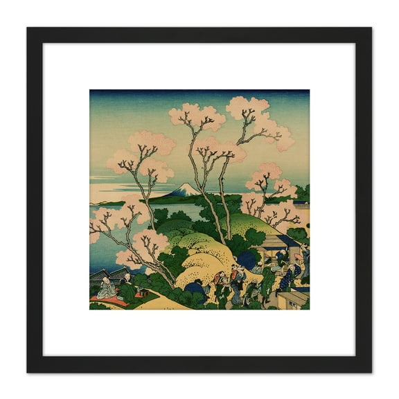Hokusai 36 Views Fuji Goten Yama Hill Shinagawa 8X8 Inch Square Wooden Framed Wall Art Print Picture with Mount