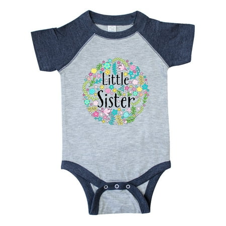 

Inktastic Little Sister with Flower Circle Gift Baby Boy or Baby Girl Bodysuit