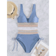 thumbnail image 3 of Bikini de 2 Piezas para Mujer, Cintura Alta, Cuello Halter, Traje de Baño, Gris Azul, L, 3 of 7