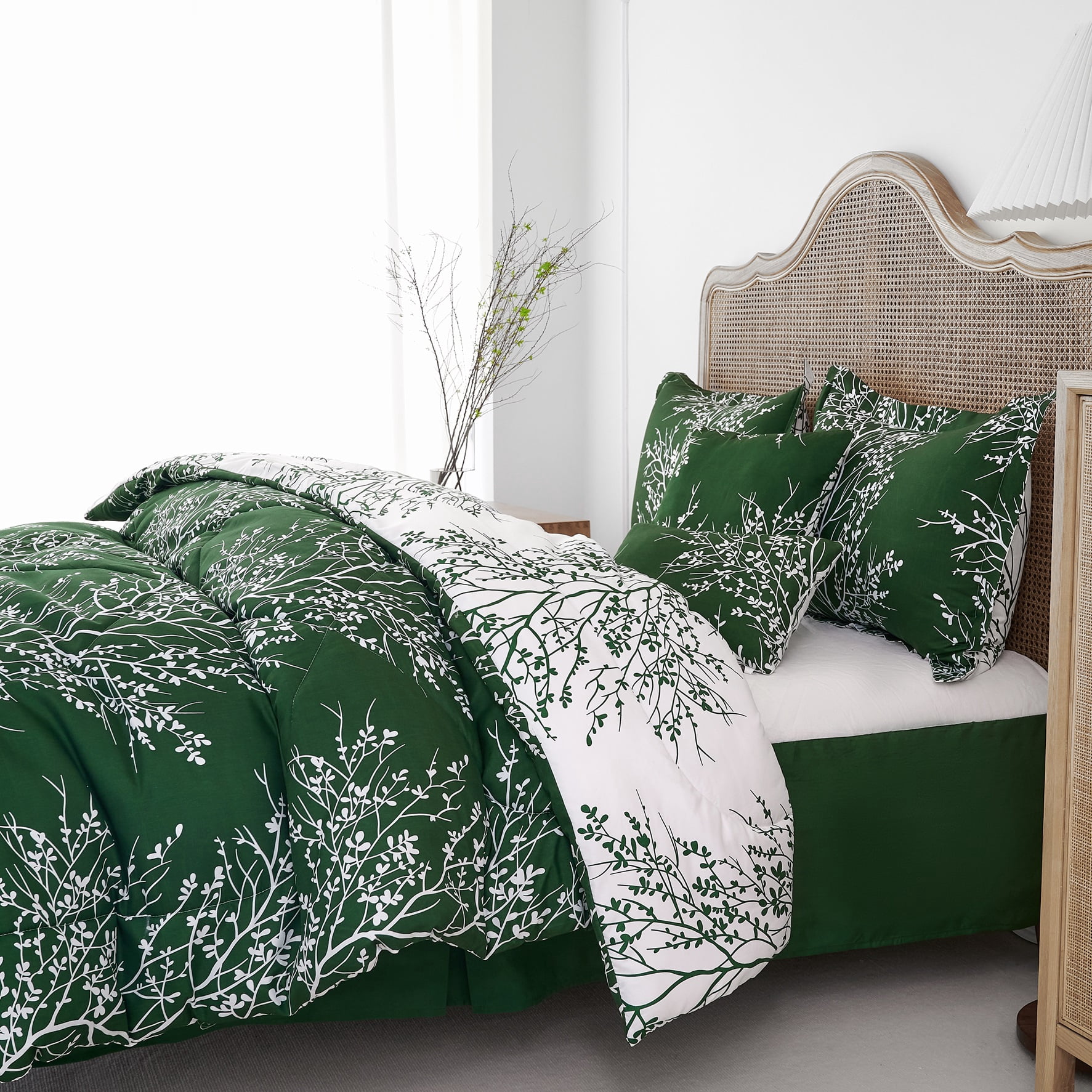 Collections Etc SL Spirit Linen Home EST. 1988 Foliage Collection Comforter Set - Oversized Reversible Bedding, Pre-Washed for Extra Softness, King, Hunter Ivory