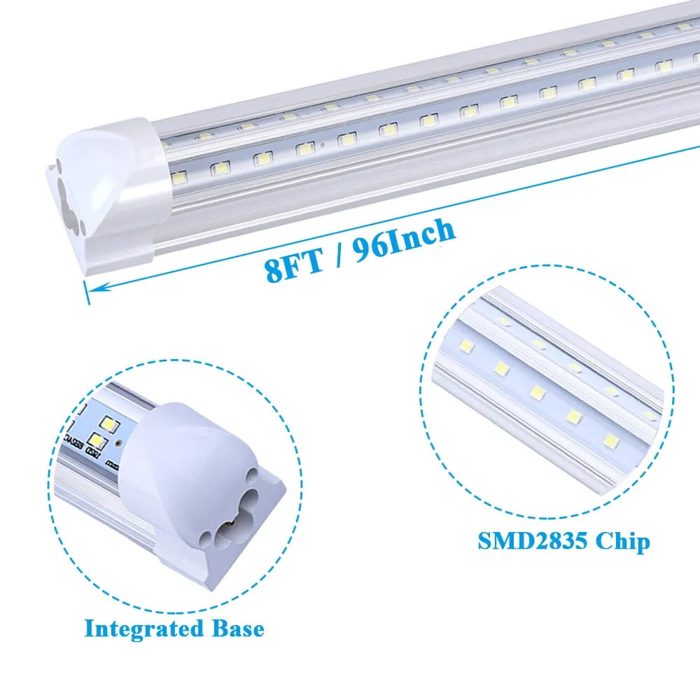 8FT LED Shop Light Fixture, White 12 PackT8 Integrated Tube Lights, 100W 15000LM 6500K High Output Clear Cover, V Shape 270 Degree Lighting for Garage Warehouse, Upgraded Lights Plug and Play
