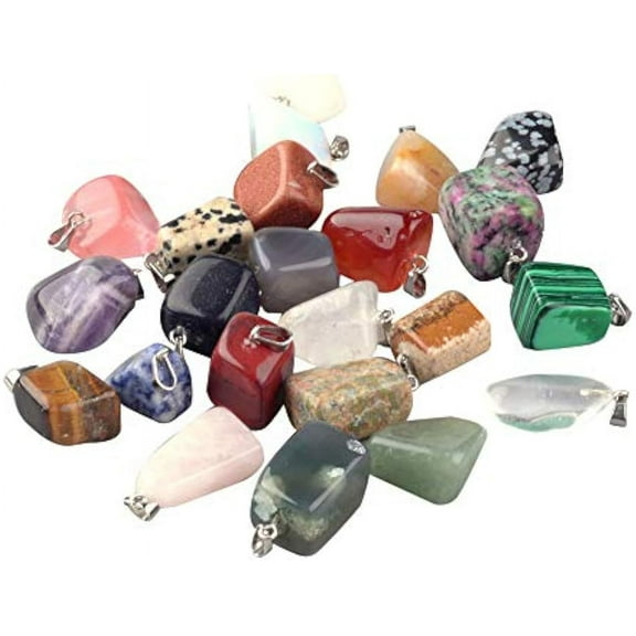 24PCS Stone Beads Pendants Rock Charms with Brass Findings Mixed Gemstone Pendants for Jewelry Craft Making DIY