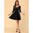 thumbnail image 3 of INSPIRE CHIC Robe de Fête Évasée pour Femme d'Halloween en Velours à Encolure Cœur, Manches 3/4, Petite, Noire, 3 of 6