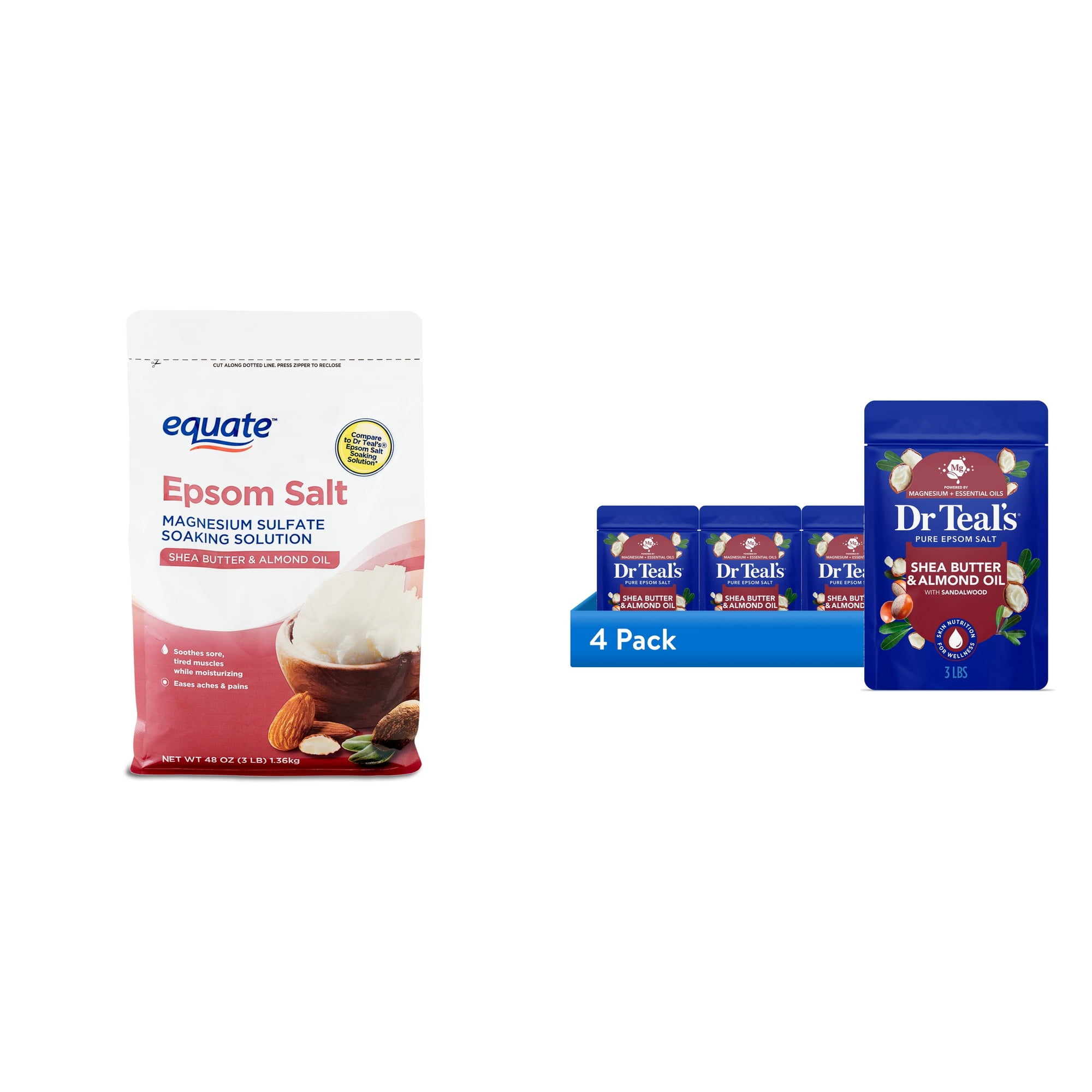 Equate Epsom Salt Soaking Solution with Shea Butter and Almond Oil, 3 lbs & ( Bundle