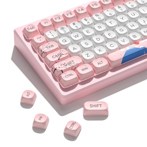 COSTOM Keyboard Keycaps,131 PBT Dye-Sublimation Cute keycap MOA Profile Keycap Set, for 61/64/66/68/71/75/84/87 Mechanical Keyboards,Pink&White