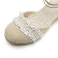 thumbnail image 4 of AXXD Beige Wedge Sandals for Women Knitted Round Toe Lace Decoration Sandals High Heel Summer Casual, 4 of 9