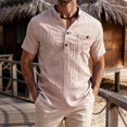 thumbnail image 2 of Men's Casual Button Up Shirt Polyester Blend | Short Sleeve Stand Collar With Breathable Fabric Beach Shirt | Sun Protection Vacation Tops Comfortable Daily | Zenithor,Pink 2XL, 2 of 9