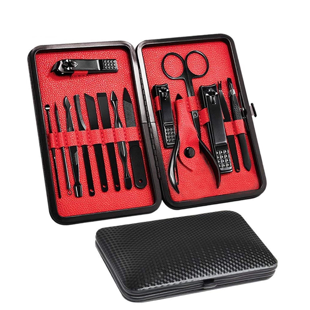 Manicure Set Professional Nail Clippers Kit Pedicure Care Tools, 15-in-1 Stainless Steel Men Grooming Kit With Black PU Case for Travel or Home Manicure Pedicure Gift Set - Walmart.com