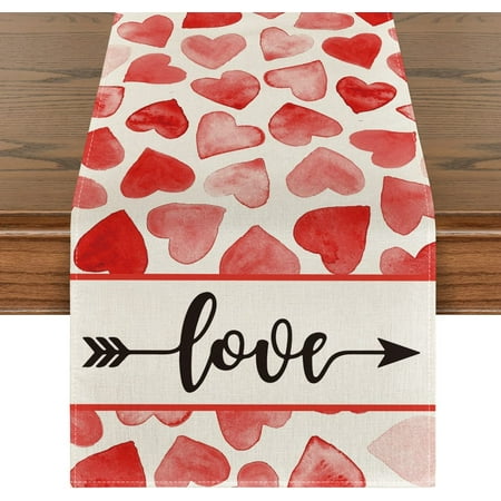 

Watercolor Heart Arrow Love Valentine s Day Table Runner Seasonal Anniversary Wedding Holiday Kitchen Dining Table Decoration for Indoor Outdoor Home Party Decor 13 x 72 Inch