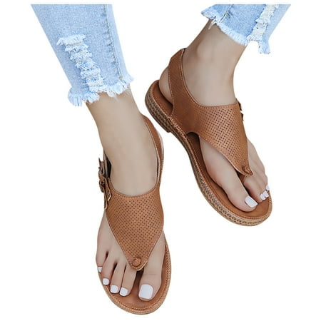 

Aayomet Womens Wedge Sandals Shoes Women Breathable Fashion Strap Open Beach Sandals Toe Buckle Summer Flat Women s sandals Khaki 9.5