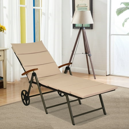 COSTWAY Folding Outdoor Pool Chaise Lounge Chair Aluminum Rattan