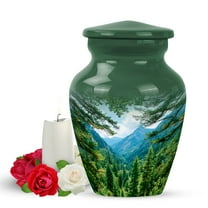 Yatskia Mountains with Green Forest Small Urns for Human Ashes Keepsake Adult Male and Female, Mini Memorial Keepsake Urn for Ashes Adult Dad, (Classic Pack of 1, 3 Inch)