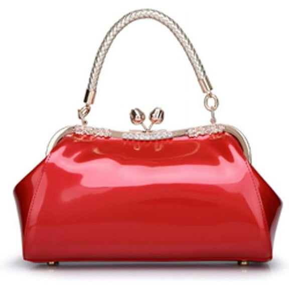 MMYGU Glossy Patent Leather Handbags Women Kiss Lock Purse Top Handle Handbag Evening Bag Satchel Shoulder Crossbody Bag