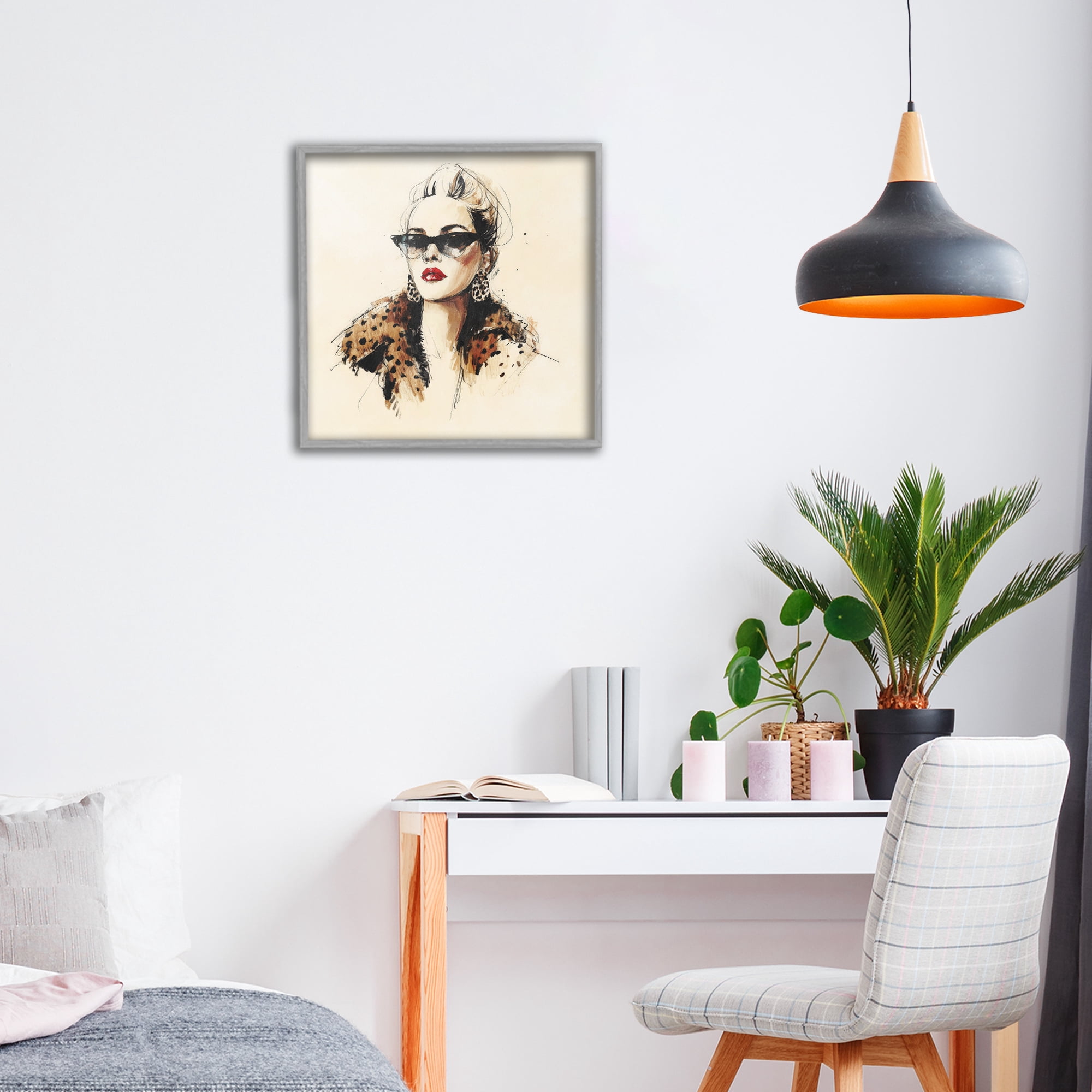 Stupell Industries Glam Leopard Sonata Portrait Gray Framed Giclee Art, design by Svetlana Aleynikova